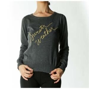 Cielo Sweater Long Sleeves Yellow Cursive "Sweater Weather" Stitching